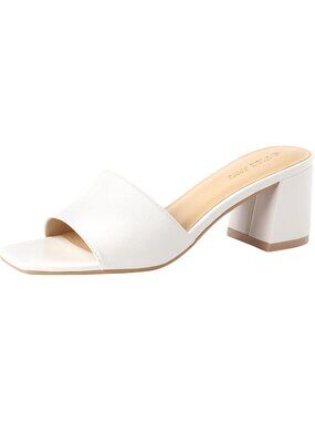 Women's Square Open Toe Heels Sandals Off White Low Block Chunky Heel Slip On